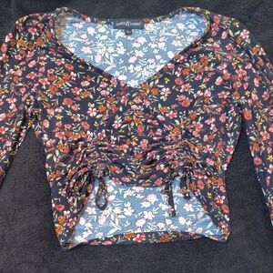 Almost Famous Floral Ruched Blouse - Black and Red